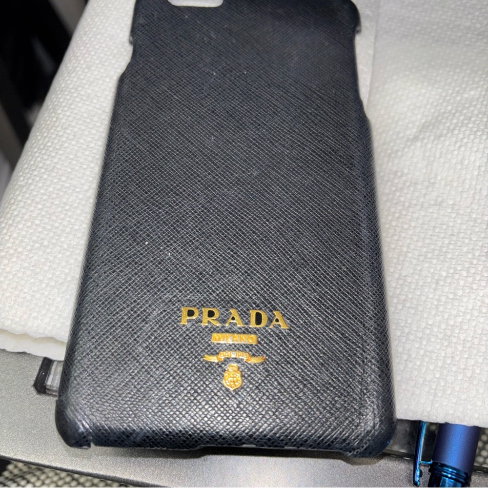 Prada Black and Gold Textured Phone Case / Asis sale